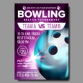 Bowling Poster Vector. Sport Event Announcement. Club Banner Advertising. Professional League. Vertical Sport Invitation