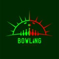 Bowling with radius frame and pins logo icon outline stroke set dash line design illustration Royalty Free Stock Photo