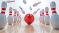 bowling ball hitting pins Royalty Free Stock Photo