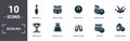 Bowling set icons collection. Includes simple elements such as Bowling Pin, Pins, Bowling Ball, Logo, Strike, and Popcorn premium Royalty Free Stock Photo