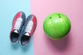 Bowling shoes and bowling ball Royalty Free Stock Photo