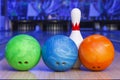 bowling pins and ball for play in bowling Royalty Free Stock Photo