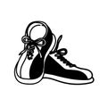 Bowling shoes, hand-drawn in doodle style. Sport. Game. Comfortable bowling shoes. Laces. Strike, win. Isolated element Royalty Free Stock Photo