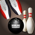 Bowling shoes, skittles and ball - bowling poster