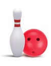 Bowling skittle and red bowling ball