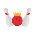 Bowling skittles ball with crown game recreational sport flat icon design