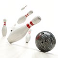 Bowling strike in the game 3D modeling PSD file realistic isolated on white background Royalty Free Stock Photo