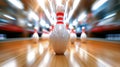 Bowling strike hit with fire explosion. Concept of success and win Royalty Free Stock Photo