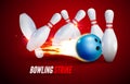Bowling strike realistic illustration background. Fire bowl game leisure concept Royalty Free Stock Photo