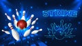 Bowling strike template. Tv size banner. Vector clip art illustration Royalty Free Stock Photo