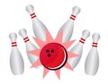 Bowling strike - vector bowling pins and ball Royalty Free Stock Photo