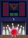 Bowling strike - vector bowling pins and ball Royalty Free Stock Photo