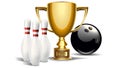 Bowling tournament gold cup. Vector clip art illustration