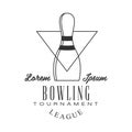 Bowling tournament league vintage label. Black and white vector Illustration Royalty Free Stock Photo