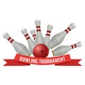 Bowling tournament logo design of strike made by ten-pin ball Royalty Free Stock Photo