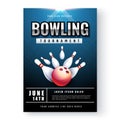 Bowling tournament poster or flyer design with time and venue de