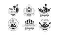 Bowling Tournament Retro Labels Set, Championship League Monochrome Badges Vector Illustration