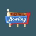 Bowling wagon wheel retro street signboard, vintage banner vector Illustration Royalty Free Stock Photo