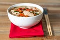 Bowls of Asian soup noodles and vegetables Royalty Free Stock Photo