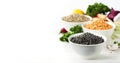 Bowls of assorted dried lentils with vegetables Royalty Free Stock Photo