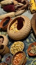 Bowls of colorful beans and corn kernels and ears of corn