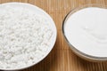 Bowls with cottage cheese and sour cream on the table Royalty Free Stock Photo