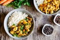 Bowls Of Curry Dish With Rice And Vegetables Royalty Free Stock Photo