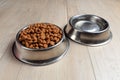 Bowls with dog food and water