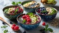 Bowls filled with assorted food and fresh berries and fruit, AI-generated. Royalty Free Stock Photo