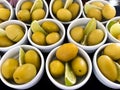 Bowls filled with fresh olives