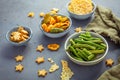 Bowls of healthy colorful vegetable and parmesan cheese chips