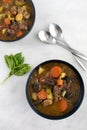 Bowls of Italian Beef Stew on a Marble Background