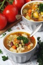 Bowls with Italian soup minestrone