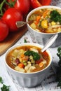 Bowls with Italian soup minestrone