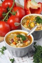 Bowls with Italian soup minestrone