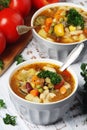 Bowls with Italian soup minestrone