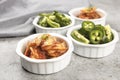 Bowls of kimchi and peppers Royalty Free Stock Photo