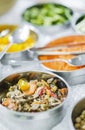 Bowls of mixed fresh organic vegetables in salad bar display Royalty Free Stock Photo