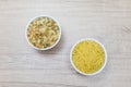 Bowls of noodles, pasta stars and spaghetti Royalty Free Stock Photo