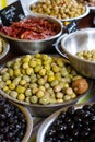 Bowls of olives at a market Royalty Free Stock Photo