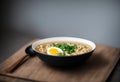 Bowls of ramen soup with egg and meat (Japan