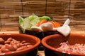 Bowls with salad, beans and tuna Royalty Free Stock Photo