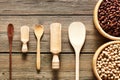 Bowls and spoons of various legumes Royalty Free Stock Photo