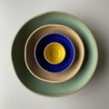 The bowls are stacked concentrically, with a large green bowl at Royalty Free Stock Photo