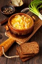 Bowls with traditional Russian cabbage soup Royalty Free Stock Photo