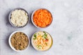 Bowls of various dip sauces on white background Royalty Free Stock Photo