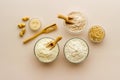 Bowls of various gluten free flour - almond peanut oat and rice buckwheat flour Royalty Free Stock Photo