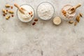 Bowls of various gluten free flour - almond peanut oat and rice buckwheat flour Royalty Free Stock Photo