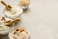 Bowls of various gluten free flour - almond peanut oat and rice buckwheat flour Royalty Free Stock Photo