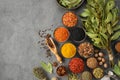 Bowls of various spices. Different seasoning for cooking. Ayurveda remedies Royalty Free Stock Photo